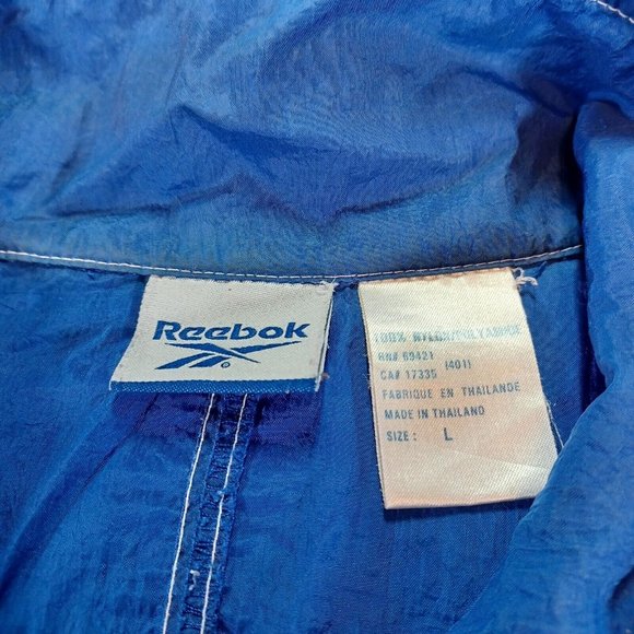 Vintage Reebok Men's Size L Spell Out Blue White Long Nylon Windbreaker Jacket - Picture 3 of 10